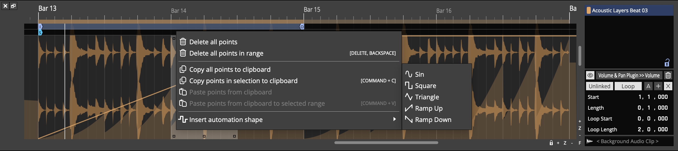 Curve editor popup menu